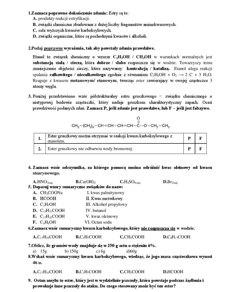 Sprawdzian Z Chemii Woda I Roztwory Wodne Kl 7 zso-jozefow.pl